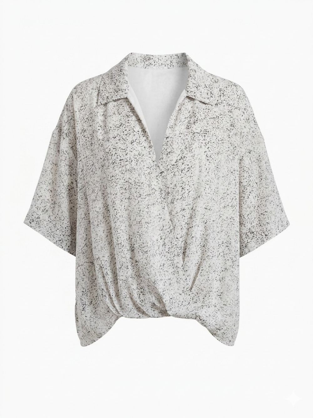 Calvin Klein Cream and Black Speckled Twist-Hem Short-Sleeve Blouse - Picture 1 of 4